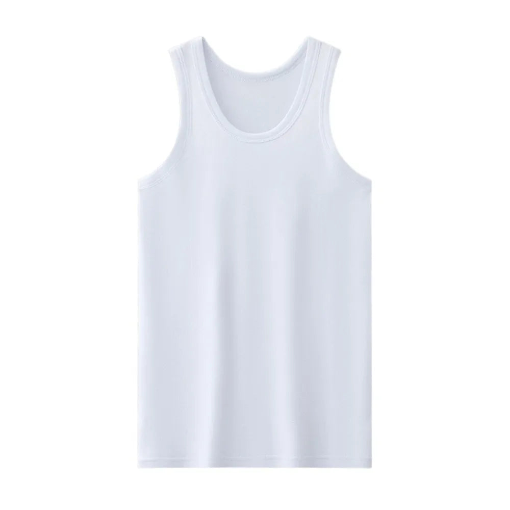 Solid Sleeveless Men Cotton Vest Round Neck S Tank Simple Clothing Qme White XXL