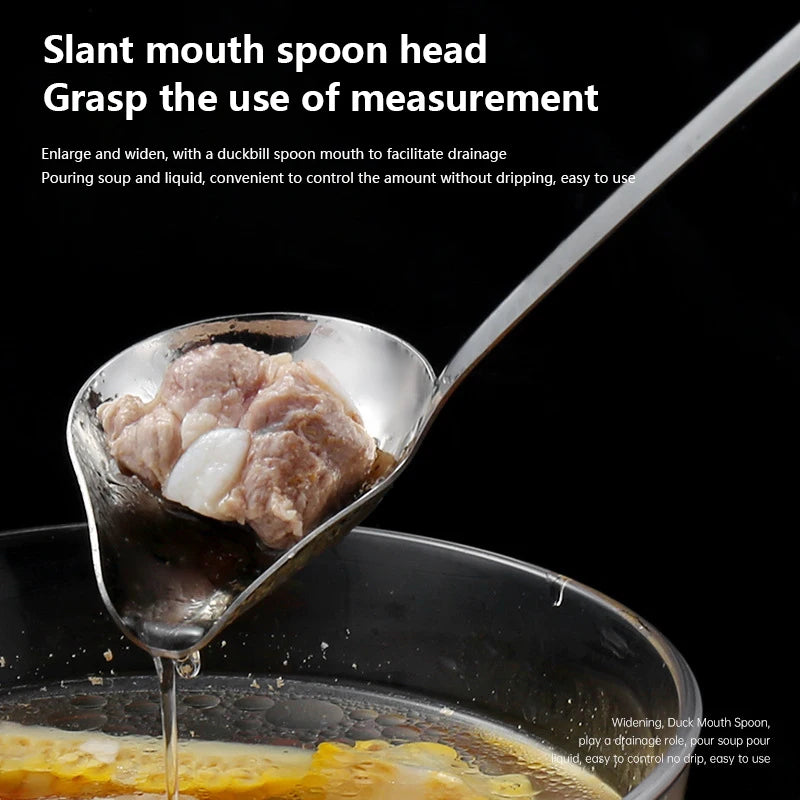 Stainless Steel Long Handle Sauce Serving Spoons Soup Ladle Spout Qme
