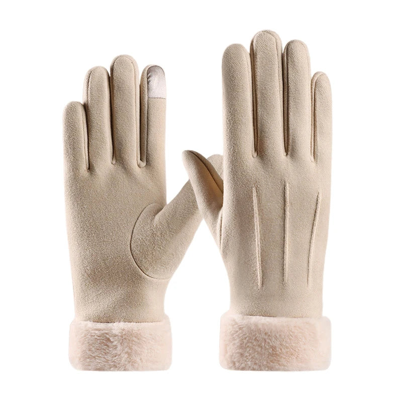 Autumn Winter Warm Suede Gloves Velvet Thickened Plush Decor Cuff Qme A1