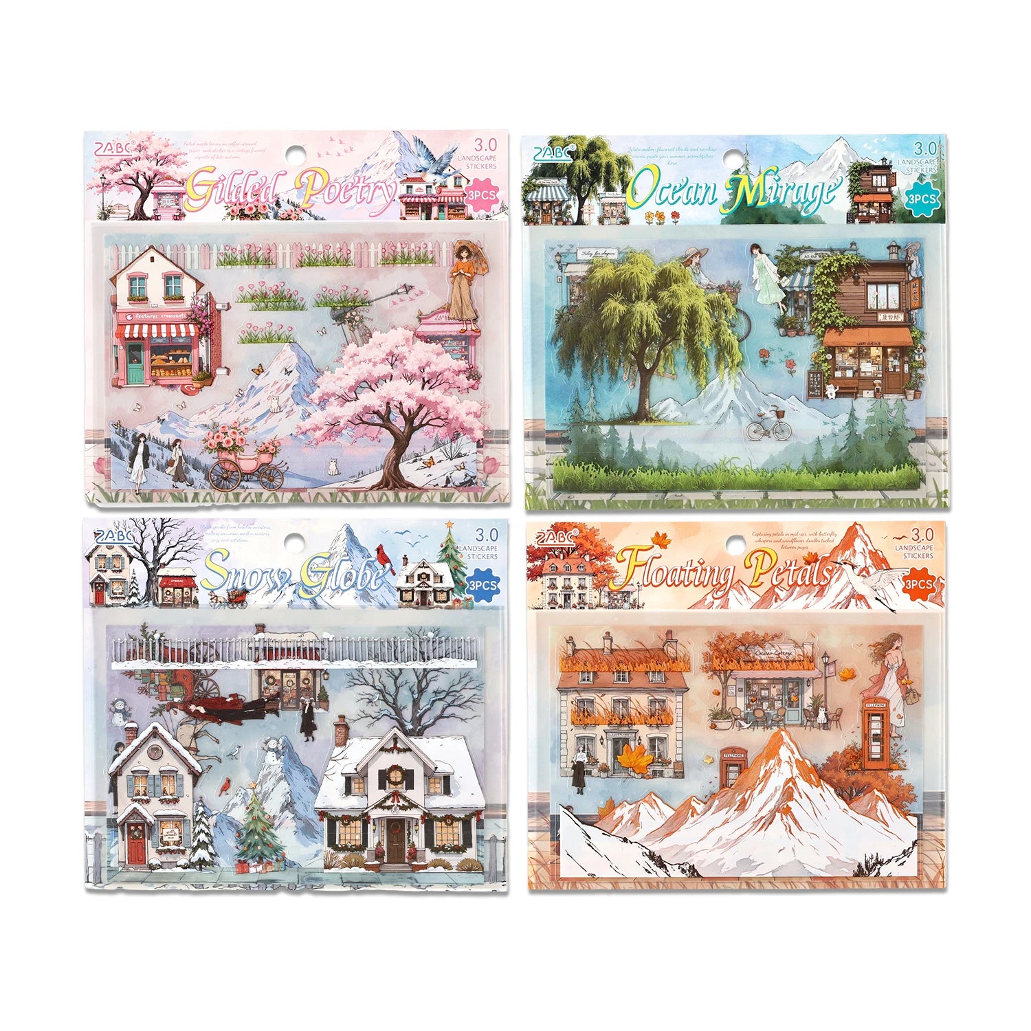3 Sheets Four Seasons Scenery Stickers Pack PET Die cut Decorative handmade Scrapbooking Material Diary Album Craft Supplies Qme All