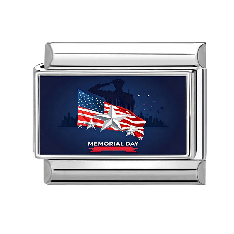 Original Design American Memorial Day Series Fresh Flower Italian Charm Links Fit 9MM Stainless Steel Bracelets DIY Making Gifts Qme Style 9