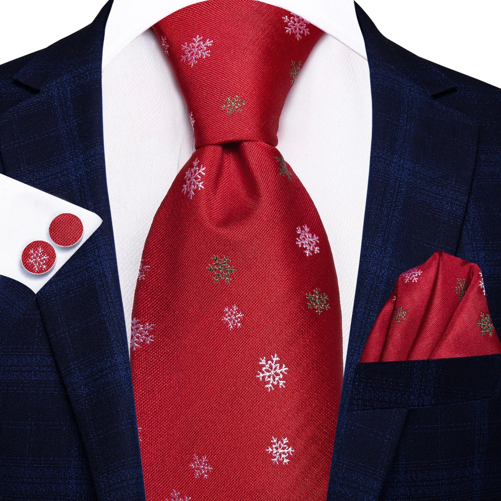Hi-Tie Festival Xmas tie 8.5cm Men's Handkerchief Cufflinks Set Designer Halloween Cartoon Party Accessories Gift for Men Qme HT-N-0035