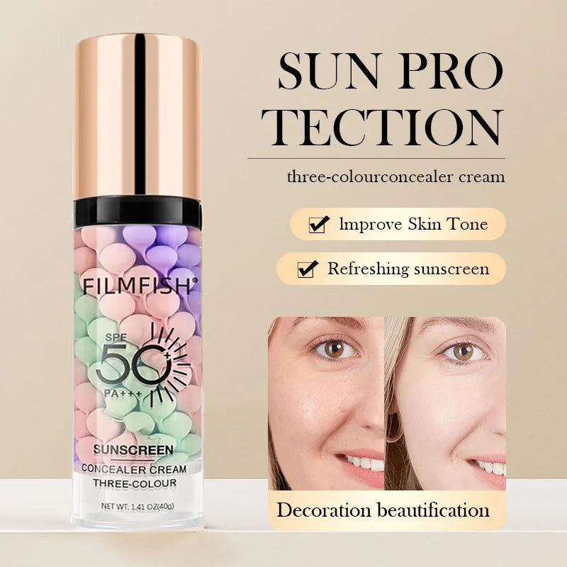 Face Makeup Primer Tri-color Cream Contour Isolation Waterproof Qme