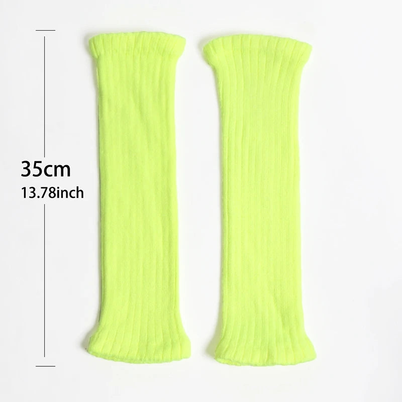 Women Winter Bright Green Color JK Style Spice Girls College Foot Cover Warm Pile Long Socks Boot Cuff Cover Knitted Leg Warmers Qme