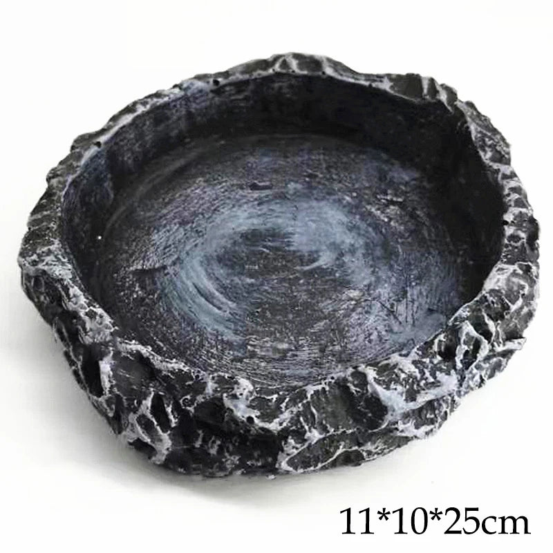 Imitation Stone Bowl Reptile Pet Feeding Water Bowls Safe Durable Qme 01