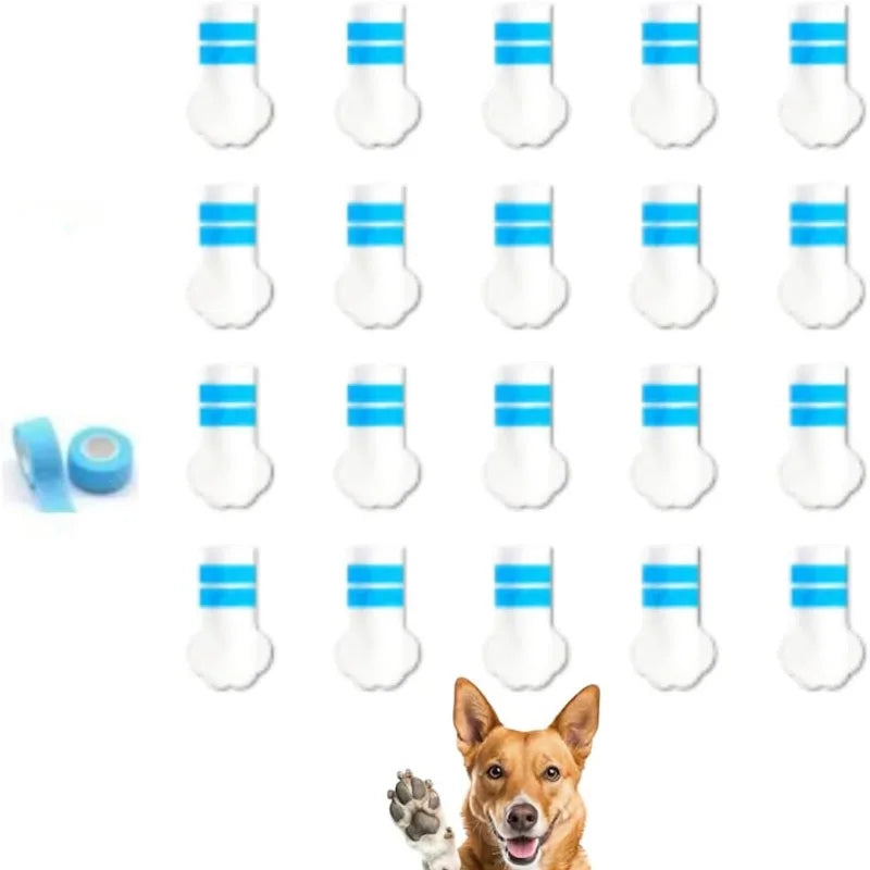 20 sets of disposable dog boots with 1 self-adhesive bandage roll, suitable for indoor and outdoor paw protection shoe covers Qme WHITE L