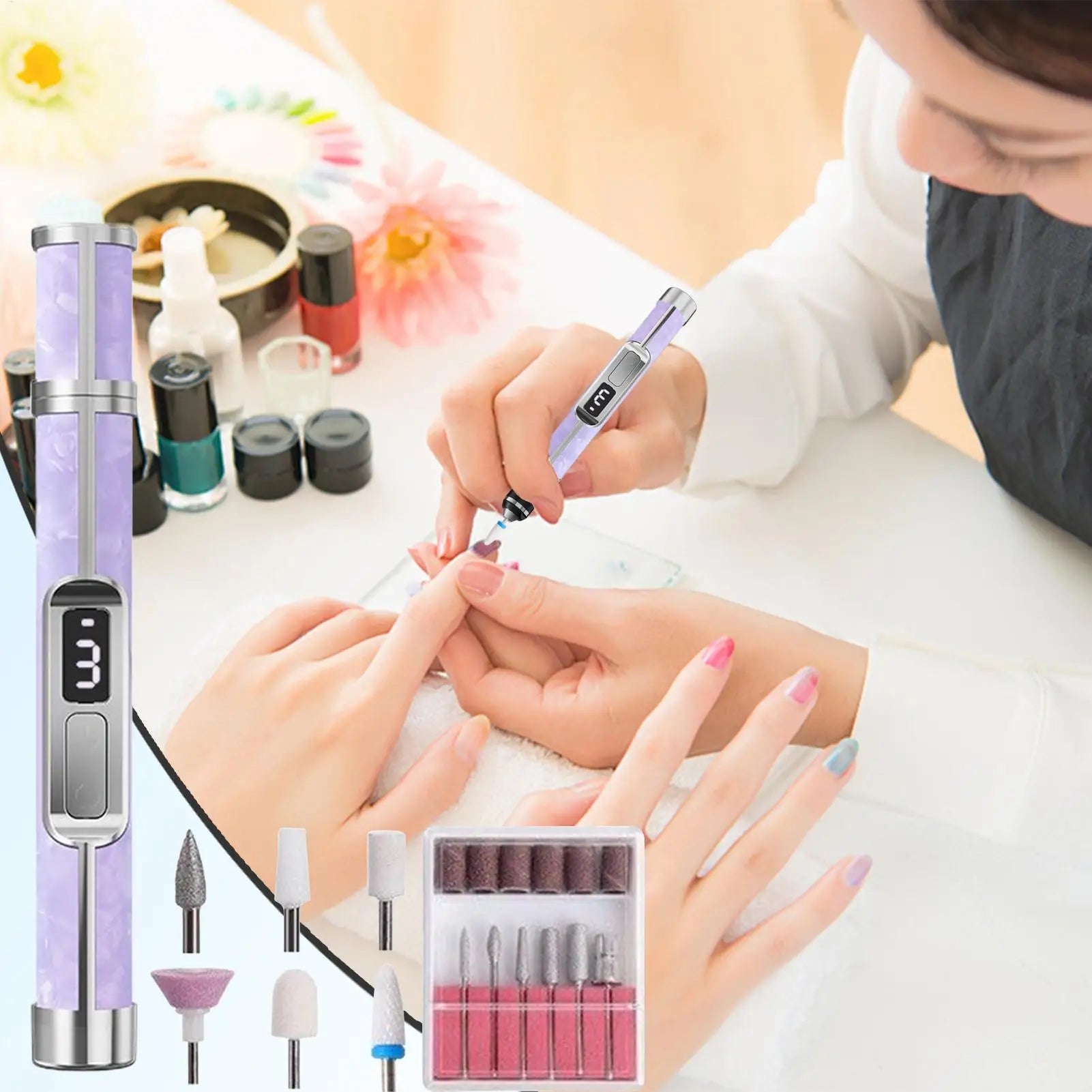Nail Drill 3 Speeds Fingernail Polishing File Portable Rechargeable Foot Callus Remover for Women Girls Men Toenail Thick Nails Qme