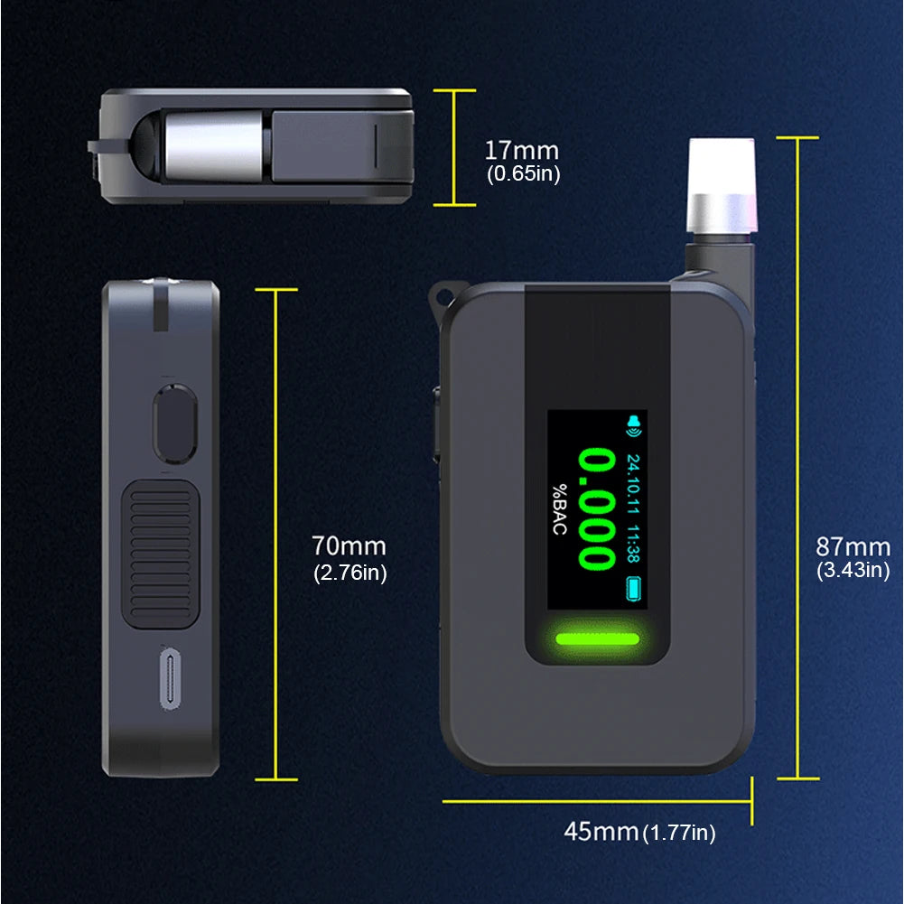 Electrochemical Alcohol Tester USB Rechargeable Non-Contacting Electronic Breathalyzer Portable Alcohol Meter for Personal Use Qme