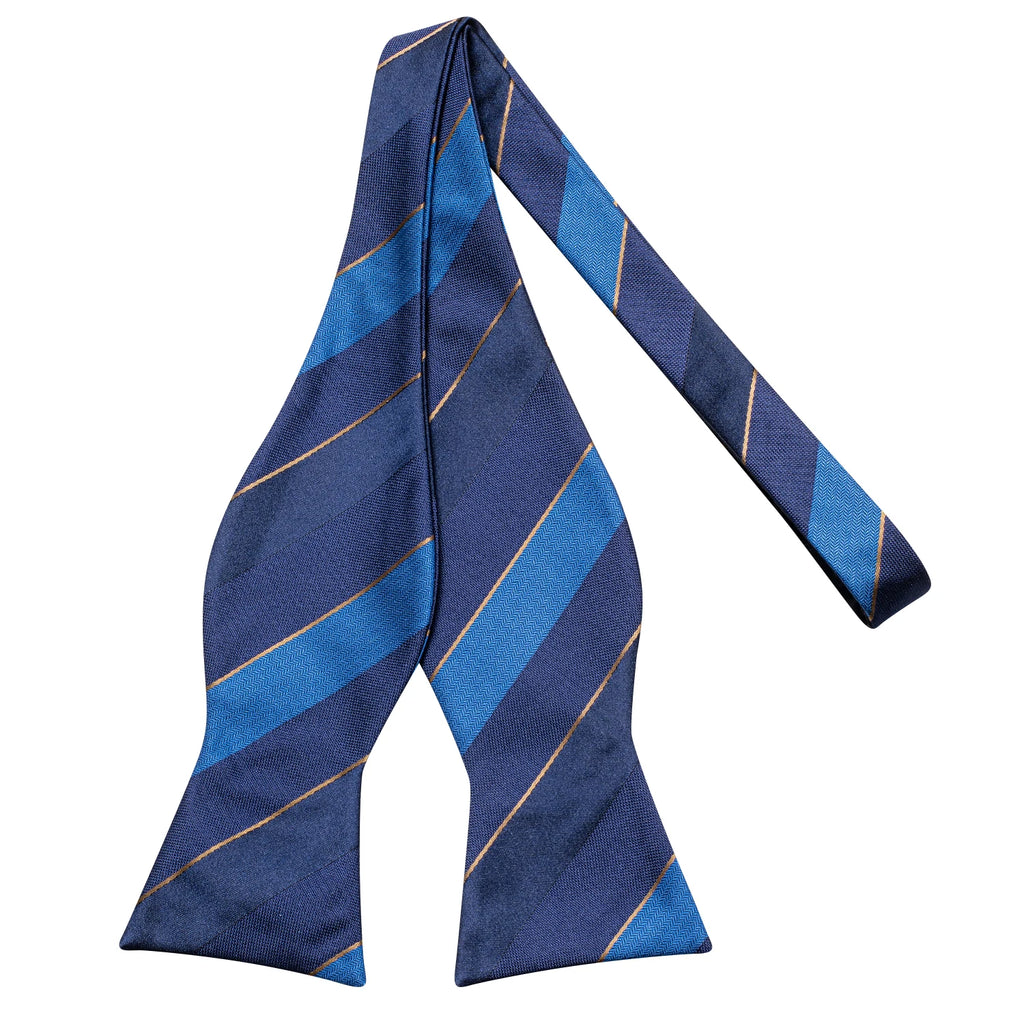 Hi-Tie Men's Bow Tie Handkerchief Cufflinks Set Blue Plaid Stripe Pattern Hand Tied Wedding Business Qme