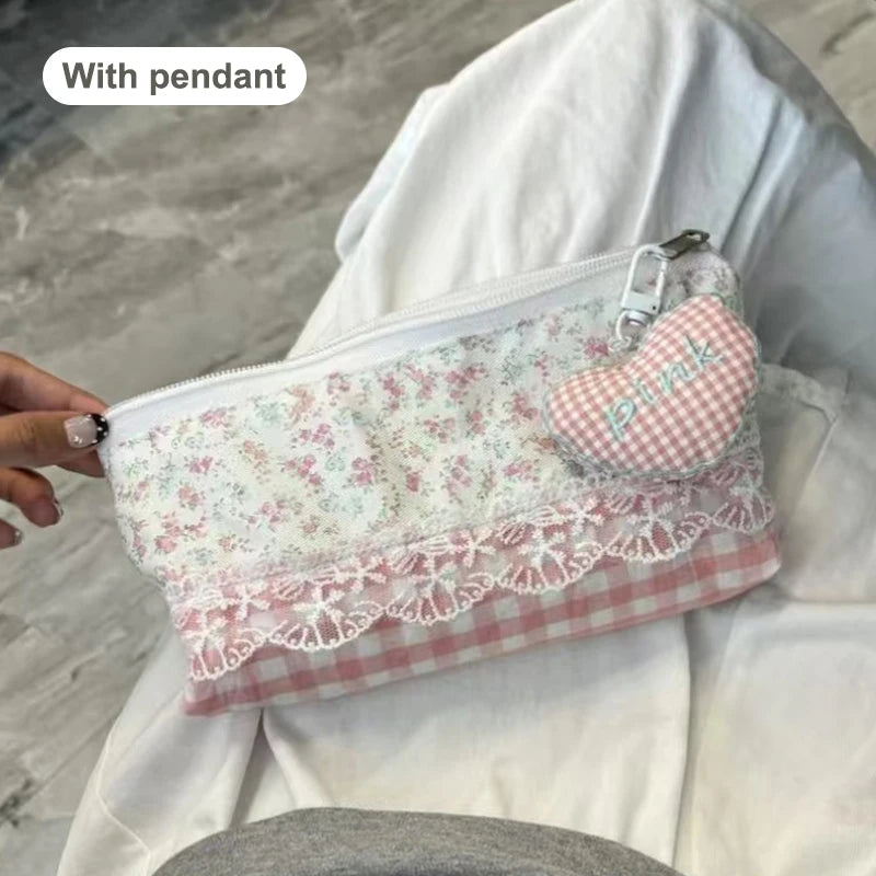 Sweet Lace Floral Design Pen Bag Large Capacity Multifunctional Qme A6