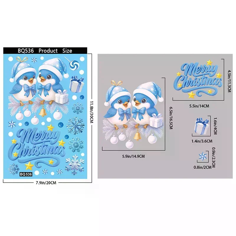 Blue Christmas Window Clings-Static Sticker Set With Bells, Reindeer, Santa, Snowflakes & Snowman For Holiday Party Decor Qme