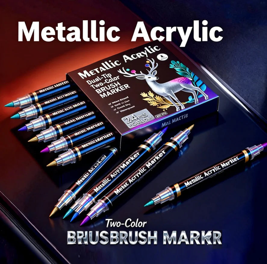 6-24 Pcs Dual Ended Metallic Acrylic Marker Two-color Touch-up Pen Waterproof Permanent for DIY Craft Drawing Graffiti Art Qme