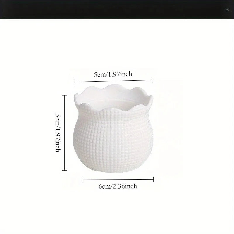 4pcs Set of Miniature Plastic-Look Flower Pots for Artificial Succulents And Indoor Decor, Lightweight, Oval Shape Qme