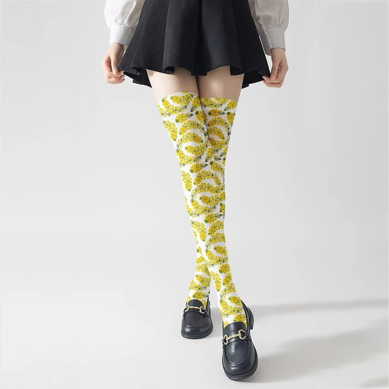Rapeseed Flower Print Ladies Socks Fashion Stockings Casual Polyester Qme