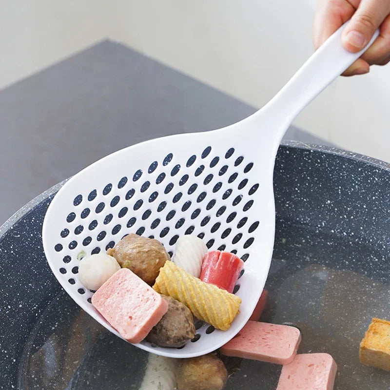 Strainer Scoop Colander Slotted Pasta Spoon Plastic Skimmer Handle Qme