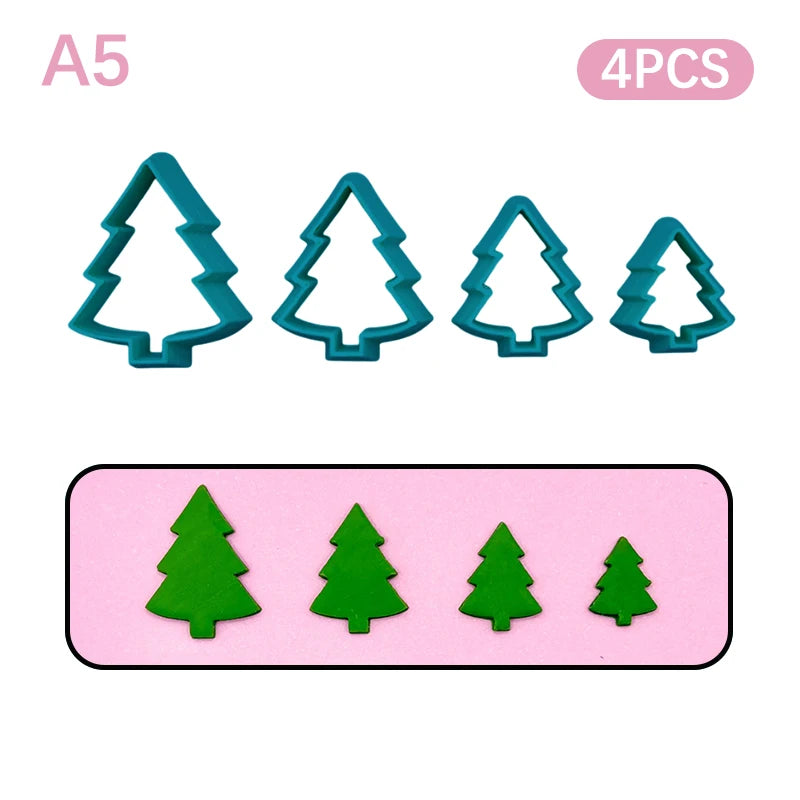 Christmas Tree Wreath Polymer Clay Cutters Earrings Necklaces Pendant Soft Clay Mold DIY Hand Tool Jewelry Cutting Die Molds Qme A5