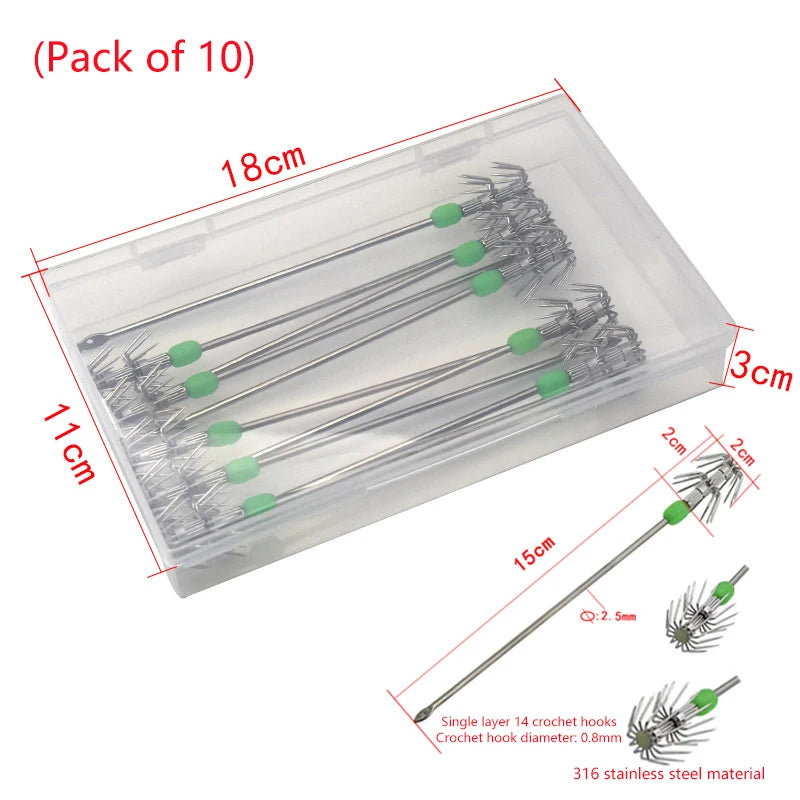 1 8 10 Box Umbrella Hooks Live Bait Squid Blow Tubes Octopus Qme silver-8