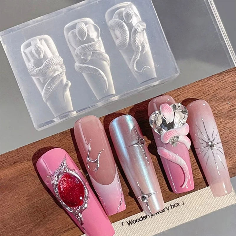 1 3D Silicone Nail Carving Mold Snake Design DIY Tool Art Decorative Qme