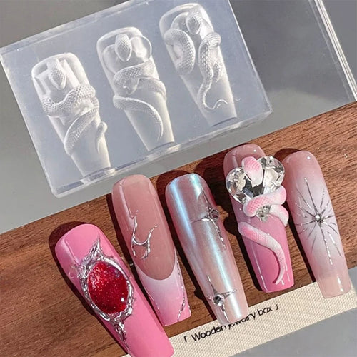1 3D Silicone Nail Carving Mold Snake Design DIY Tool Art Decorative Qme
