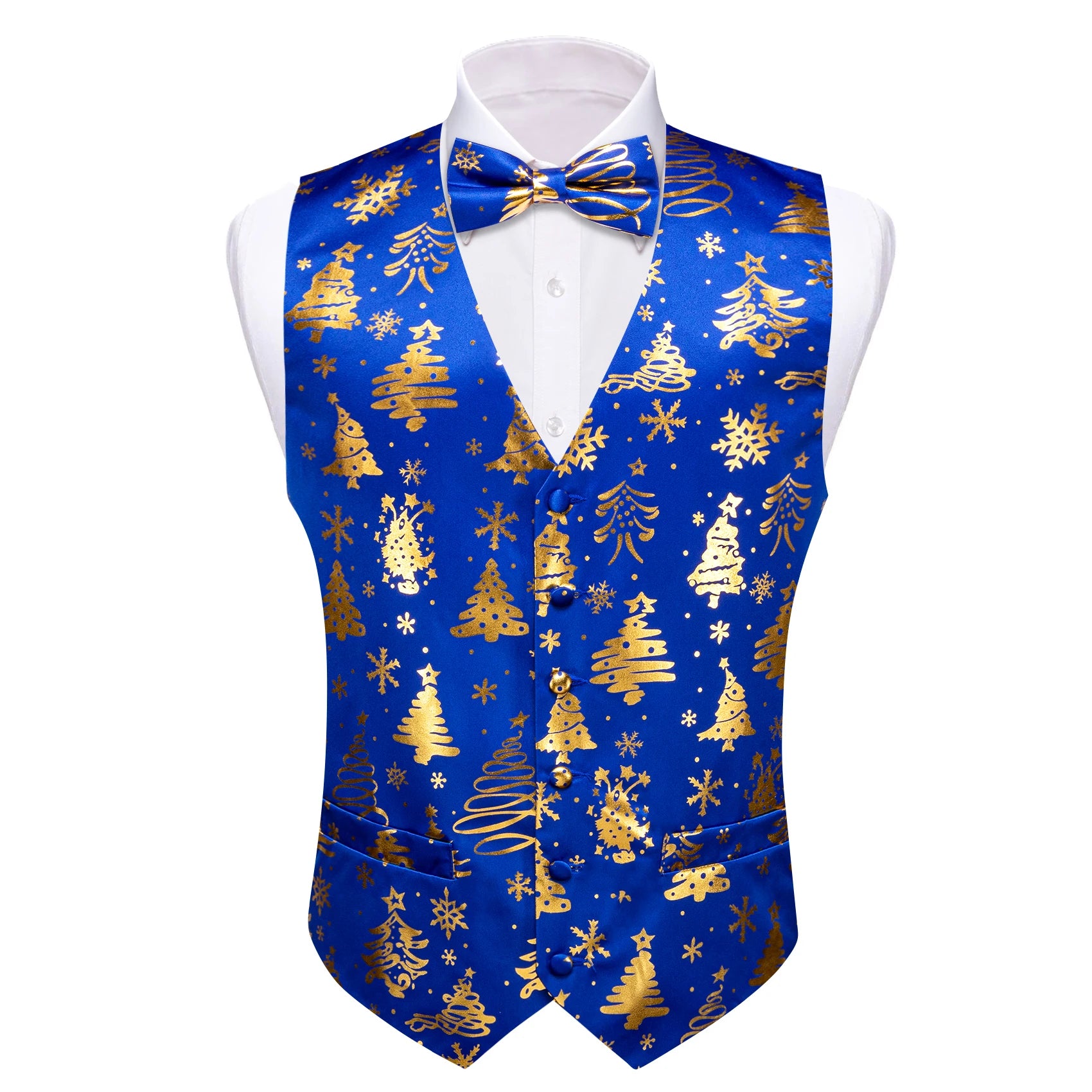 Christmas Colorful Vest Bow Tie Pocket Square Cufflinks Set 4 Pieces Xmas Wedding Party Suit Accessories Gifts for Dad Boyfriend Qme