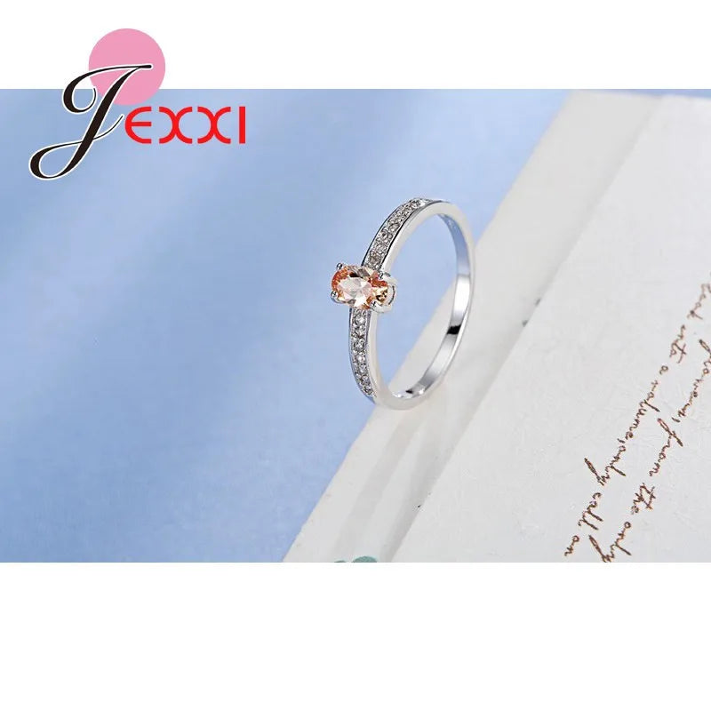 Promise Ring 925 Sterling Silver Color Elegant Style Warm Tone Orange&Yellow Crystal Stone For Women Girl Christmas Present Qme