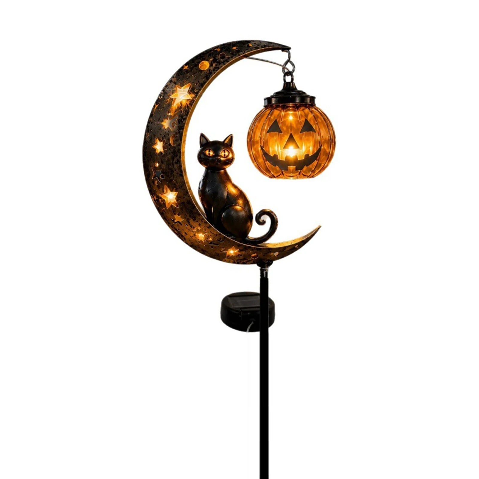 Iron Black Cat Moon Ground Lamp Waterproof Solar-Powered Garden Light with Auto On/Off Solar Garden Lights for Yard/Patio Decor Qme Style B