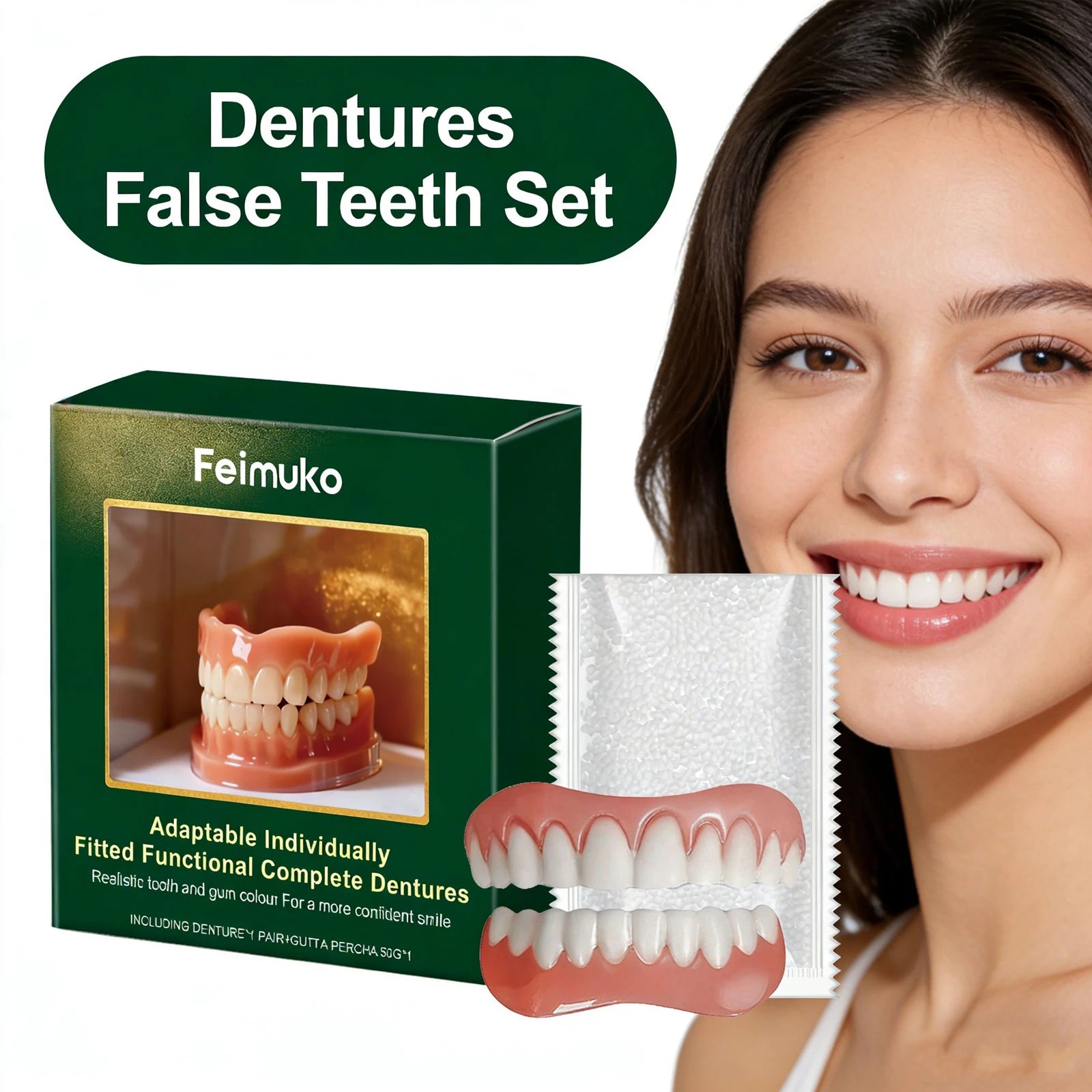 Natural Complete Dentures Temporary Repair Missing Broken Irregular Tooth Space Shrink Down Upper Lower False Teeth Full Set Qme