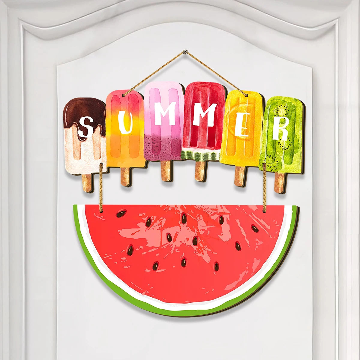Summer watermelon Wooden Hanging Sign, Welcome Decor For Door Wall Porch Indoor Outdoor，Summer Party Home Decoration Qme M