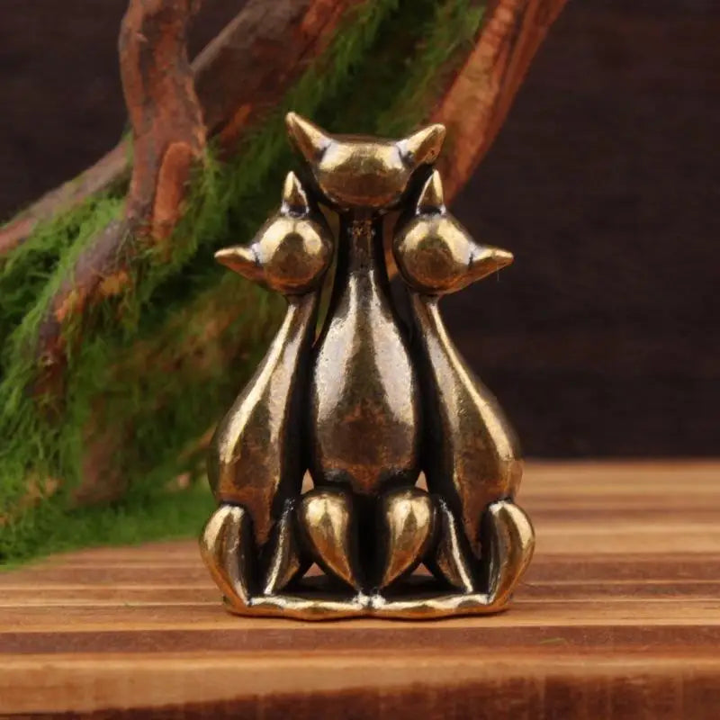 Brass Cat Ornaments Cute Miniature Statue Pure Copper Animal Qme A
