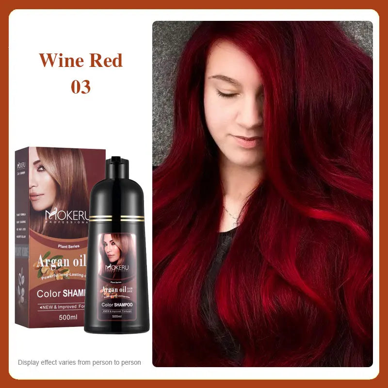 Mokeru Argan Oil Black Hair Dye Shampoo Natural Organic Long Lasting Permanent Gray Hair Color Shampoo for Women Fast Color Dye Qme 03