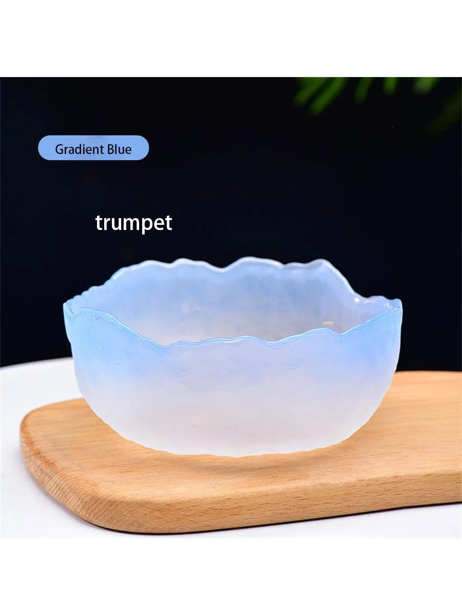 Thickened Glass Salad Bowl Light Luxury Fruit Vegetable Dessert Cold Qme blue