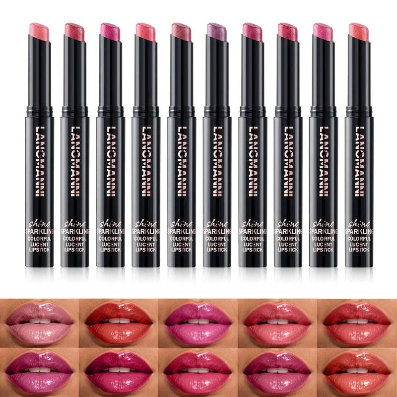Slanted Tip Lipstick High Shine Pearl Lipstick with Glitter Creamy Texture Hydrating Long Lasting Lip Makeup Cosmetics Lip Stick Qme