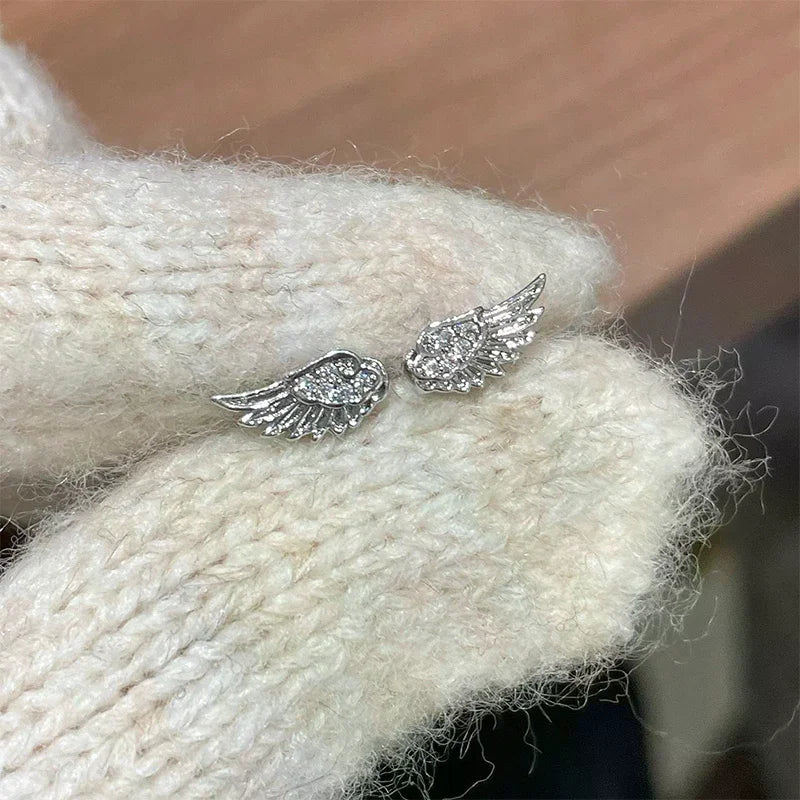 Vintage Couples Creative Angel Wings Stud Earrings Women Punk Studs Birthday Jewelry Gift Qme