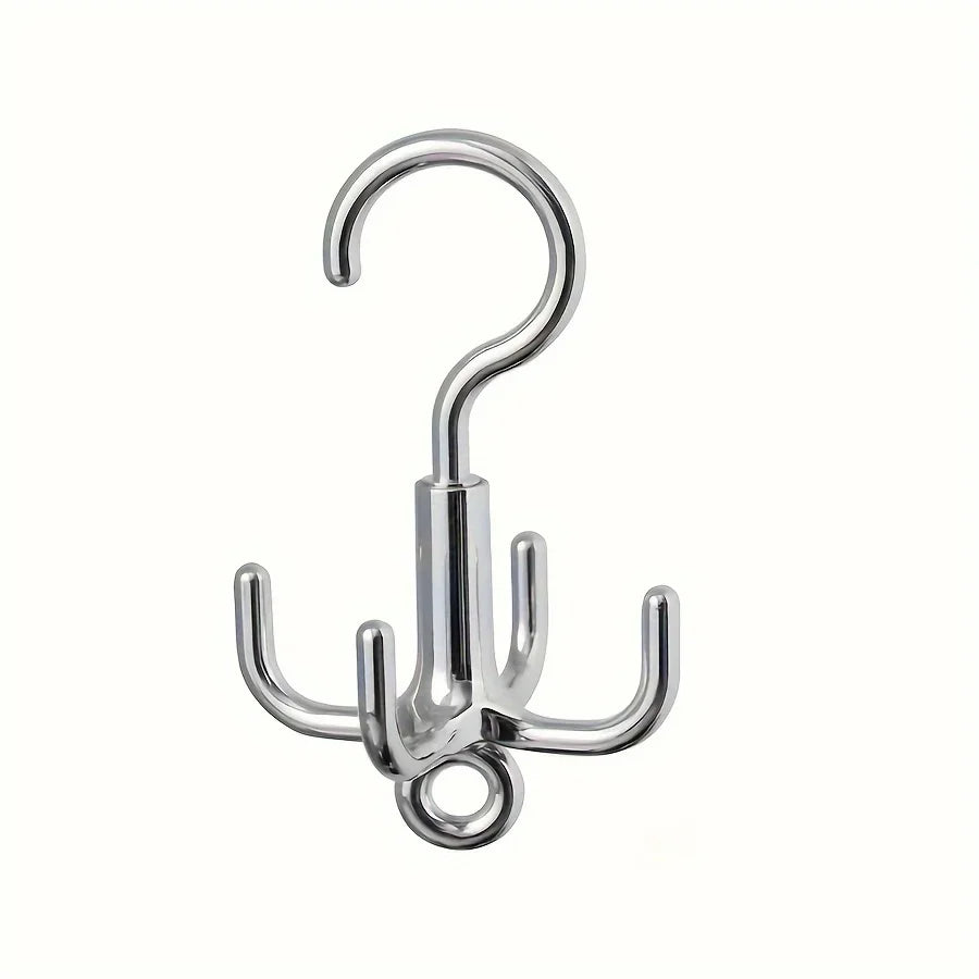 1pc Multifunctional Rotating Clothes Hook - Punch-Free, 4-Claw Rotation, Coat Hanger, Belt Organizer, Scarf Storage Rack Qme