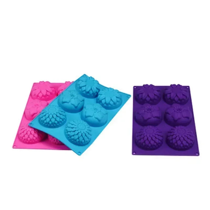 6 Holes Molds Flower Shaped Silicone DIY Soap Candle Cake Mold Crafts Accessories Kitchen Handmade Creative Silicone Molds Qme