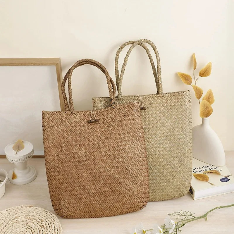 Grass Woven Fashionable Single Shoulder Handbag Home Foyer Desktop Qme