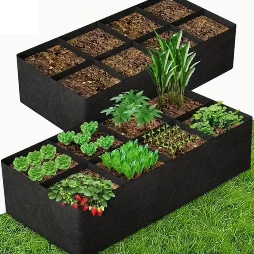 Growing Bag Garden Planting Bag Multi-gird Felt Rectangle Planting Nursery Pot Vegetable Tomato Potato Planting Container Plant Qme