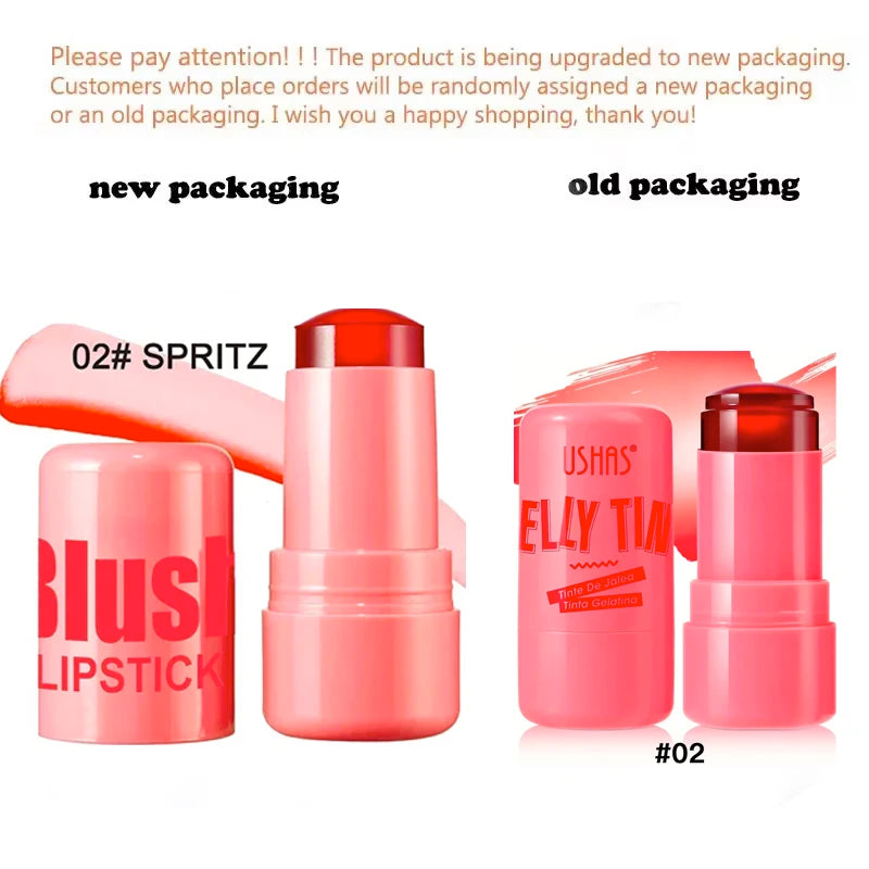 4 Colors Jelly Blush Stick Lip Balm Eyeshadow 3-in-1 Multi-Use Matte Blush Moisturize Brighten Lip Gloss Qme 02