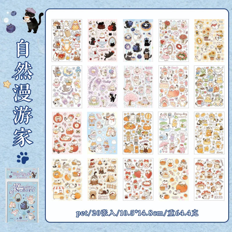 20Pcs Cute Cat Themed Die-Cut Stickers Book for DIY Flash Decorative Scrapbook Phone Case Collage Aesthetic Stationery Material Qme B