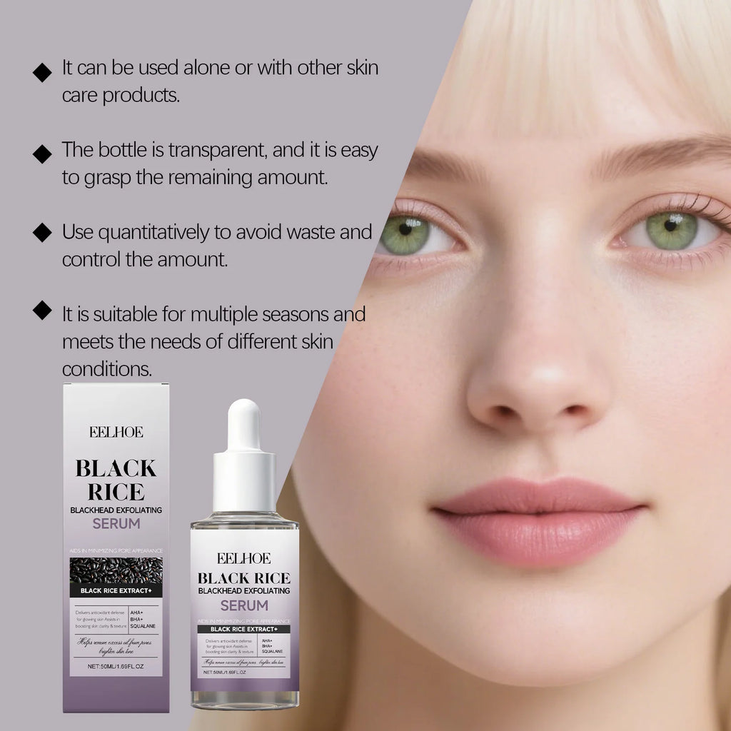 Black & White Rice Exfoliating Serum Set BHA Niacinamide Pore Minimizing & Brightening Blackhead Whitehead Remover Skincare Set Qme