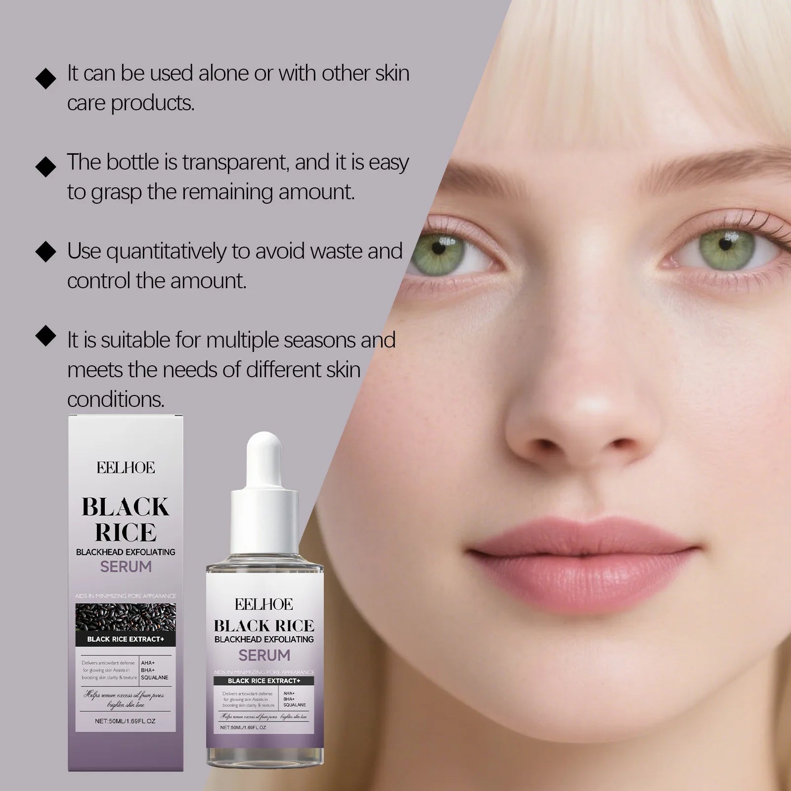Black & White Rice Exfoliating Serum Set BHA Niacinamide Pore Minimizing & Brightening Blackhead Whitehead Remover Skincare Set Qme
