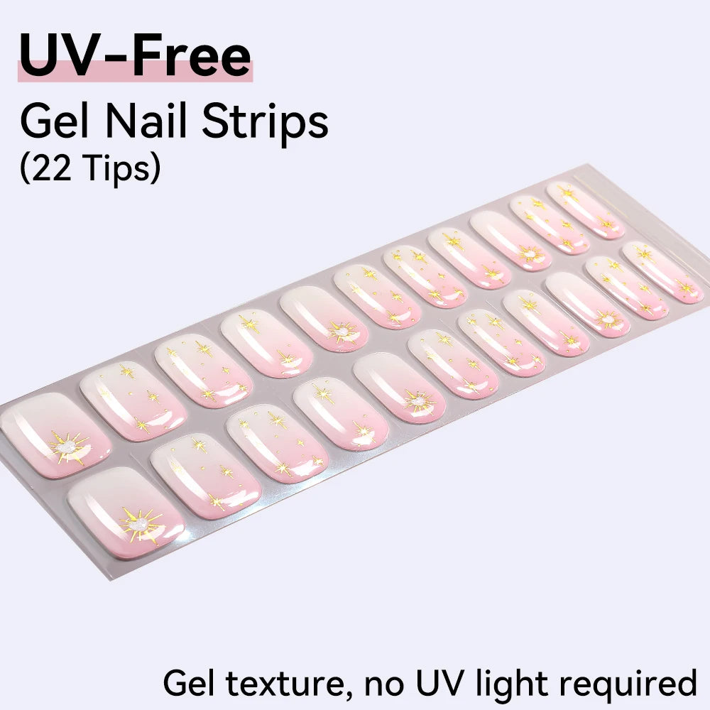 22Tips French Red Heart Kiss UV-Free Gel Nail Stickers Glitter Flower Qme BSA-0329