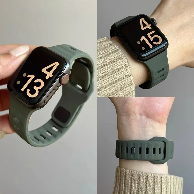 Silicone Sport Strap For Apple Watch Band 49mm 45mm 44mm 42mm 40mm 41 38 correa bracelet iwatch Series 10 9 8 7 6 5 4 3 se ultra Qme