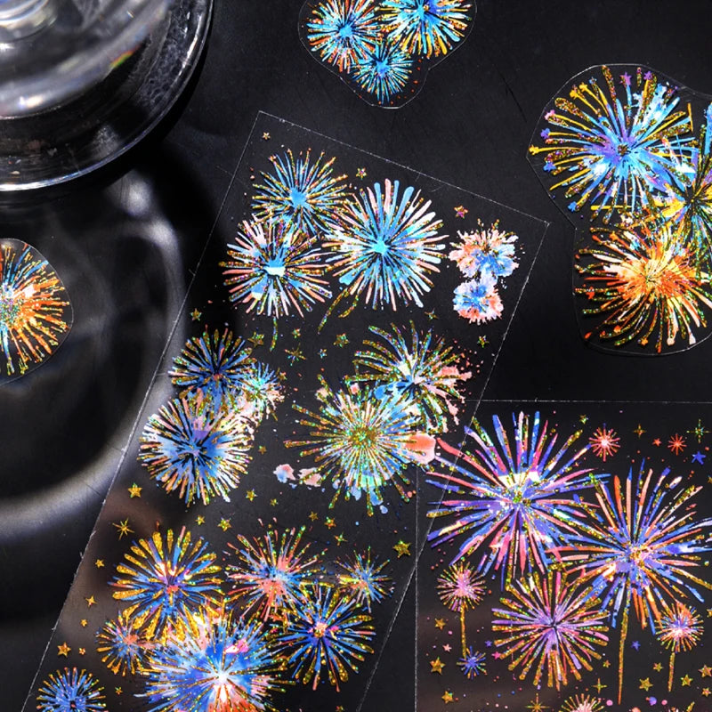 Sticker Pack 3 Sheets/Bag Dazzle Fireworks ThreeDimensional Laser Gold Flat Sheet PET Stickers Handbook Stationery DIY Decorate Qme