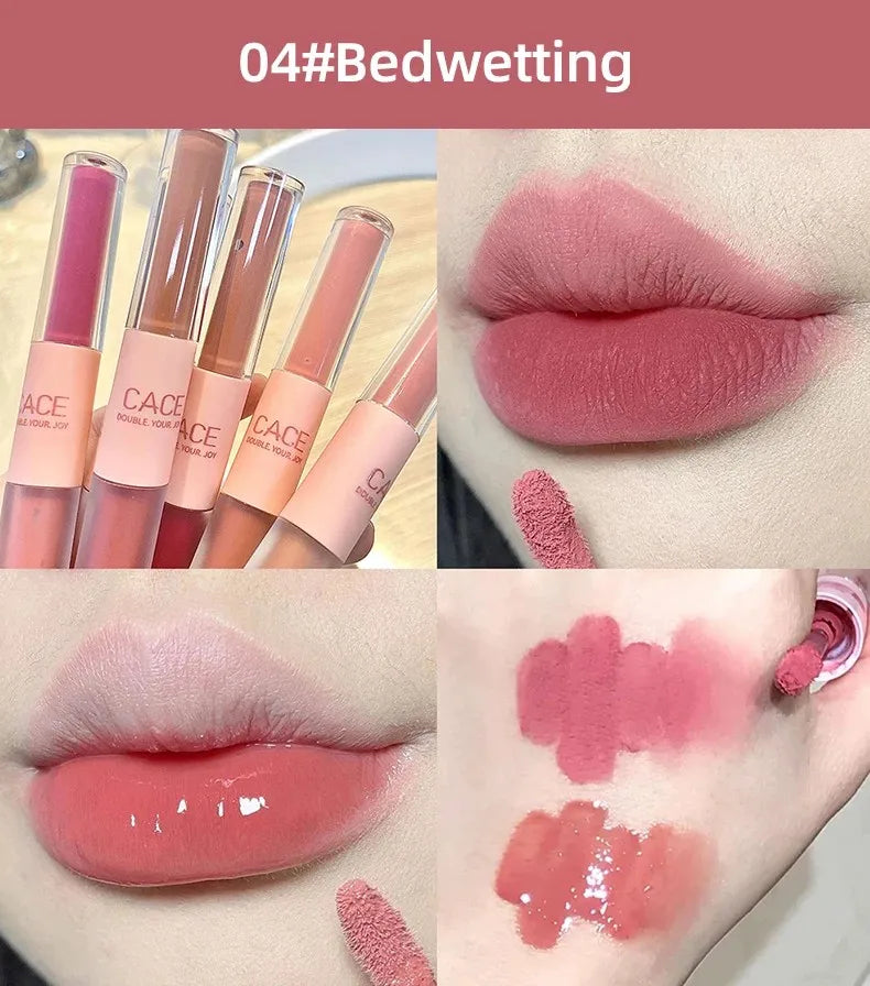 CACE Double Head Lip Gloss Sexy Red Makeup Mud Mirror Water Glaze Qme C48-4