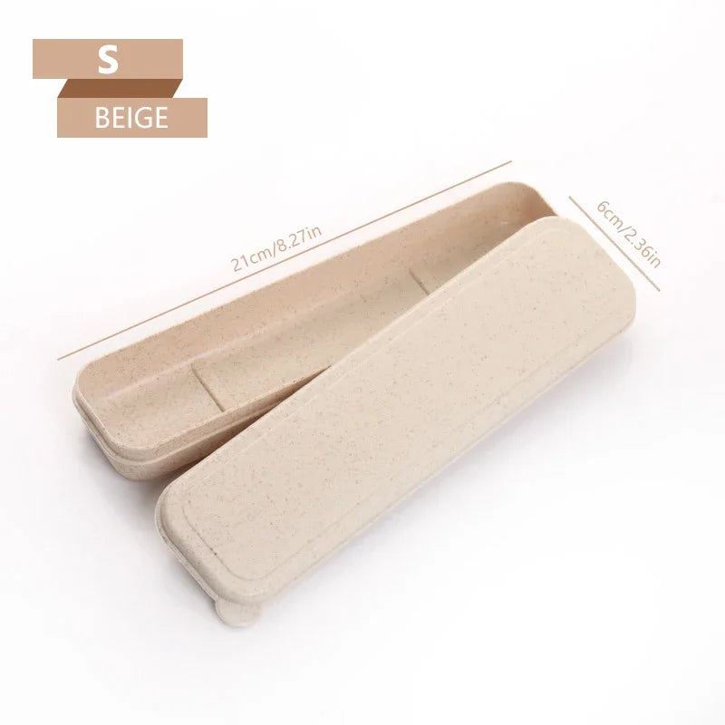 Portable Travel Tableware Eco-friendly Storage Box Case Food Grade Dinnerware Kitchen Fork Spoon Box Kid Cutlery Set Organizer Qme 21CM Beige