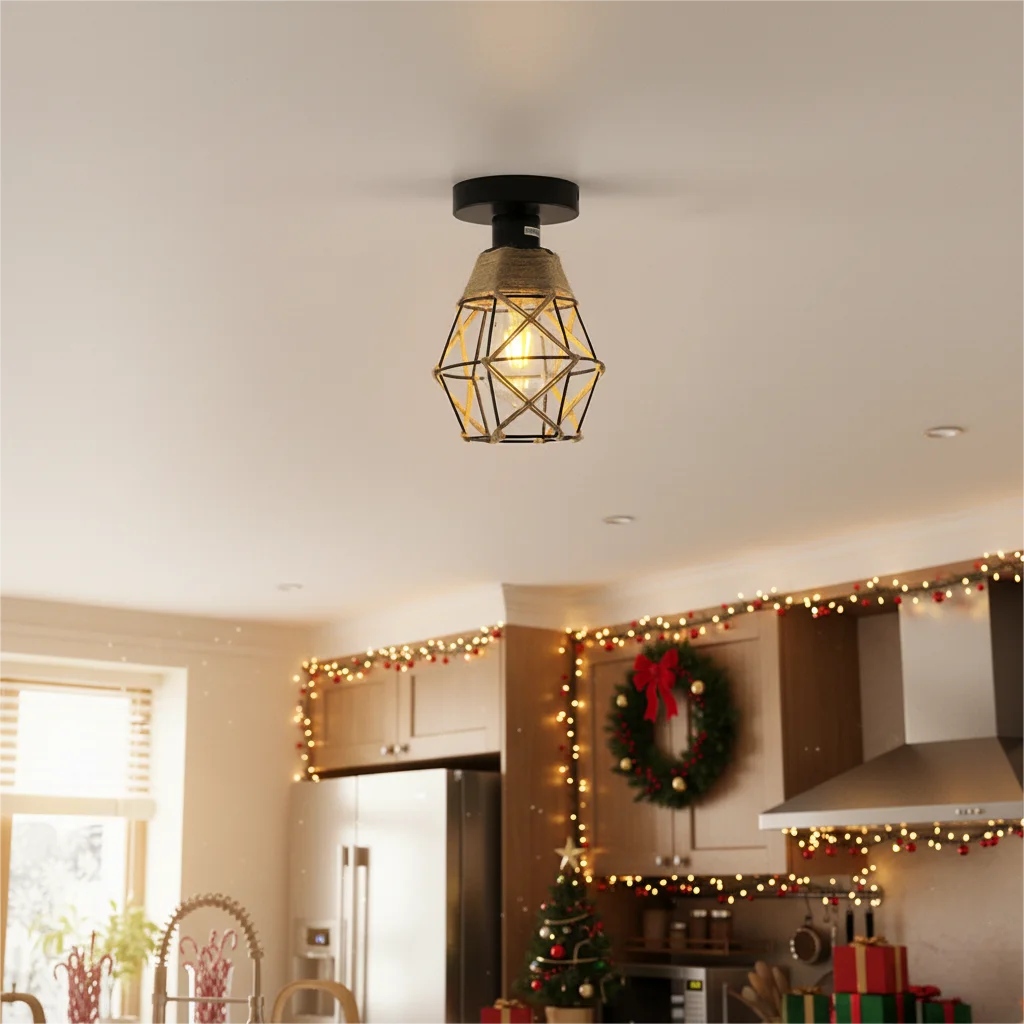 Ceiling Light E27 Iron Lamp Body Indoor Lighting Lights For Aisle Bedroom Vintage Ceiling Metal Cage Fixture Lights 110-240V Qme