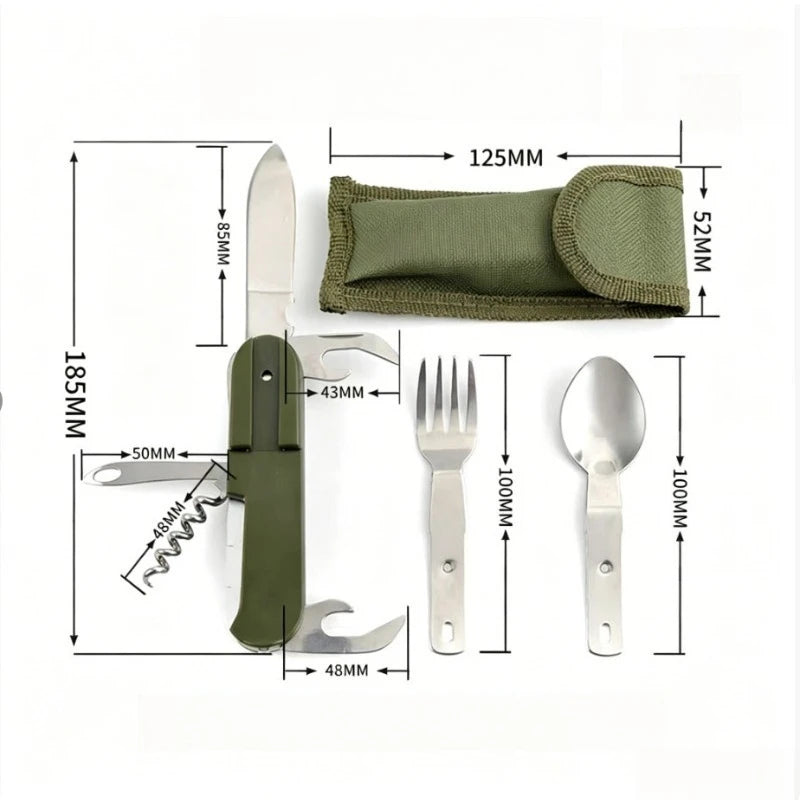 7 In 1 Stainless Steel Foldable Outdoor Tableware: Fork, Spoon, Knife for Picnic, Camping, Hiking, Travelling Qme