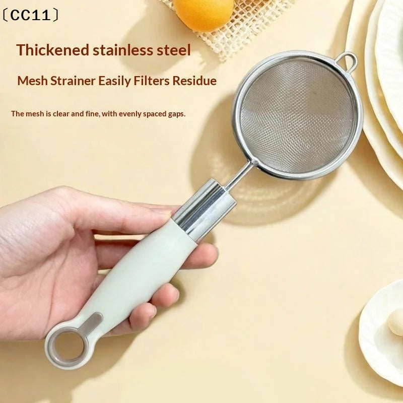 Stainless Steel Mesh Filter Spoon Juice Soybean Milk Strainer Plastic Qme
