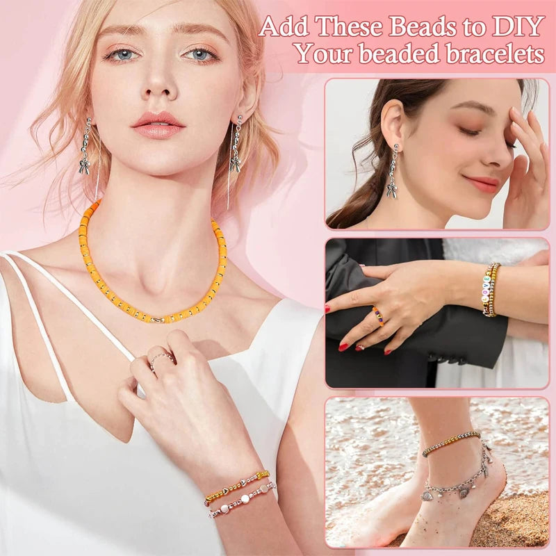 4Colors CCB Spacer Beads Kit in 6 Styles Assorted Round Star Gold Spacer Beads for Bracelet Necklace Making Jewelry DIY Craft Qme